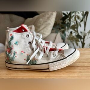 Converse Kids Shoes with Embroidered Cactus Flowers
